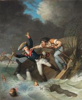 Пьер-Александр ВИЛЛЬ (1748–1821). Гибель герцога Леопольда Брауншвейгского во время наводнения на реке Одере в 1785 году. Франция. 1787