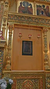Икона «Спас Елеазаровский». XIII–XIV века. Иконостас Трехсвятительского собора Спасо-Елеазаровского монастыря. 2012