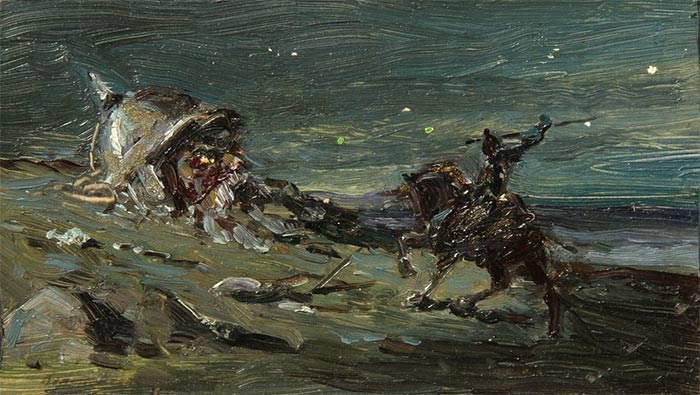 К.А. Коровин. Иллюстрация. Бой Руслана с головой. 1889