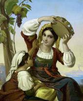 Неизвестный художник. Неаполитанки на фоне Везувия. 1850-е
