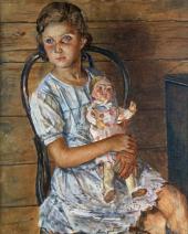 Кузьма ПЕТРОВ-ВОДКИН. Девочка с куклой (Портрет Татьяны Урлауб). 1937