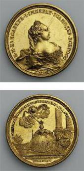 МЕДАЛЬ НА КОРОНОВАНИЕ ИМПЕРАТРИЦЫ ЕЛИЗАВЕТЫ ПЕТРОВНЫ В 1742 ГОДУ
