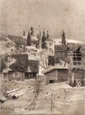 Поселок. Литография с тоном. Журнал «Россия» (М., 1884)